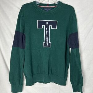 Vintage Tommy Hilfiger Sweater Sz Large Mens Green Long Sleeve Pullover Logo
